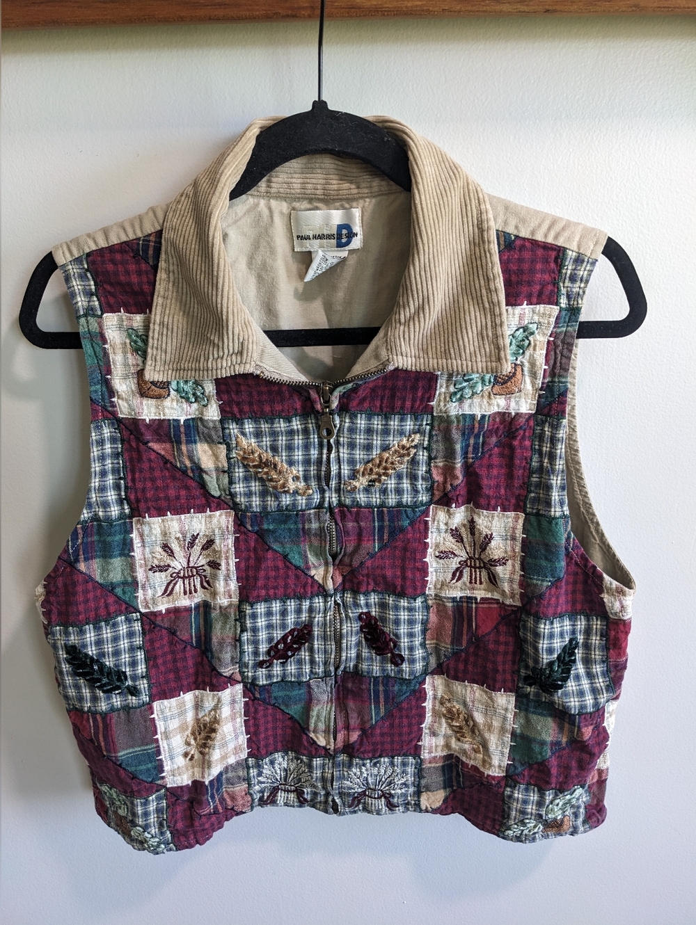 Vtg Paul Harris Design Women’s L Vest Grandmacore Embroidered Patchwork Cotton